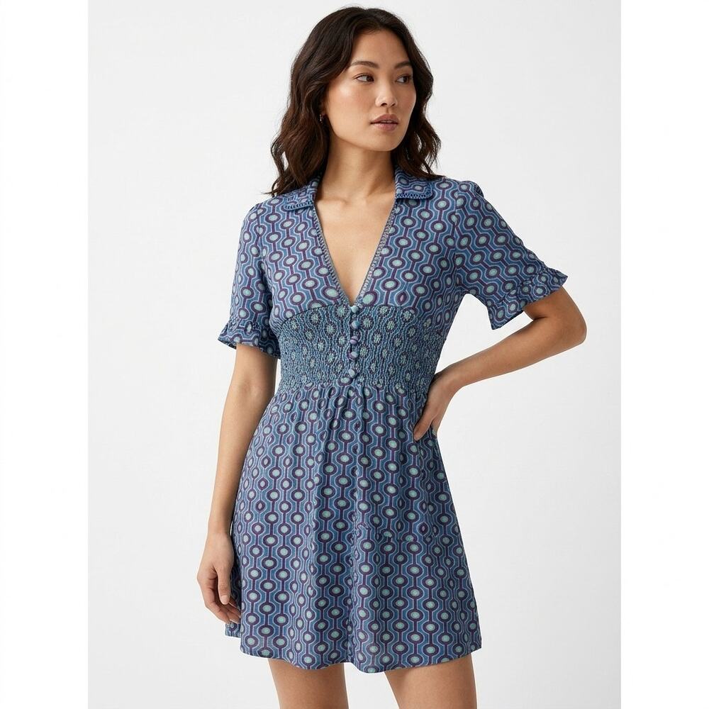 NWT URBAN OUTFITTERS Neck Blue Shirtdress Short Women Size M